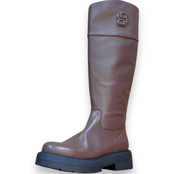 BOSS Rebby High Women's Boots Brown Leather Block Heel US 7 (UK 4 EU 37) RT $299 - Picture 1 of 4